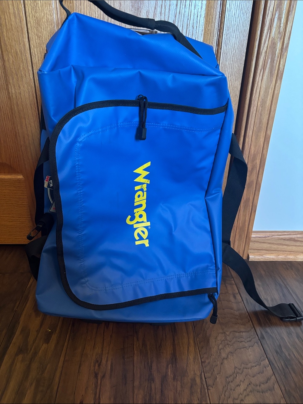 Wrangler Blue Duffel with Yellow Logo and Black Trim